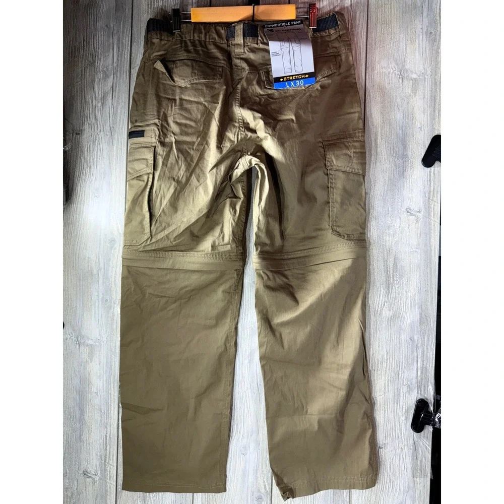 BC Clothing Mens Convertible Cargo Pants Khaki Tan Stretch Hiking Zip Off L x 30